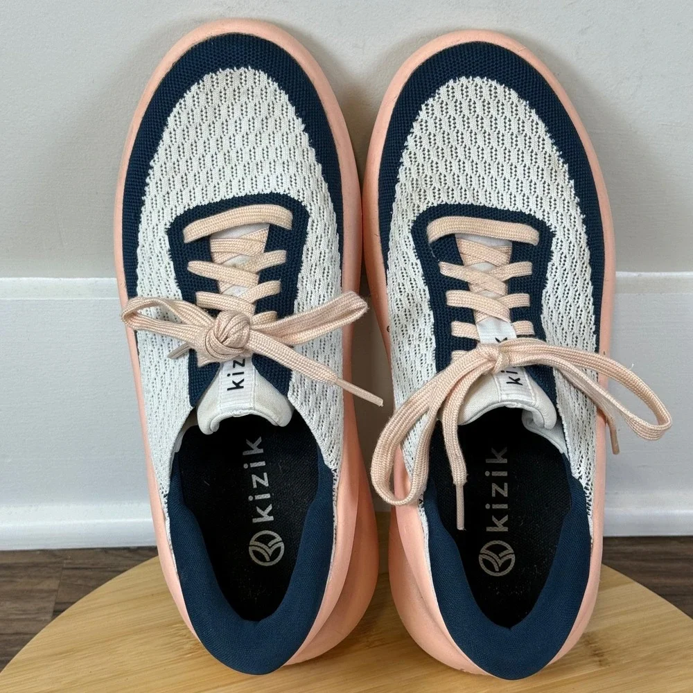 Good Kizik Roamer Sneakers Women's 8 Pink Navy Hands-Free Slip On DROABC06-1D